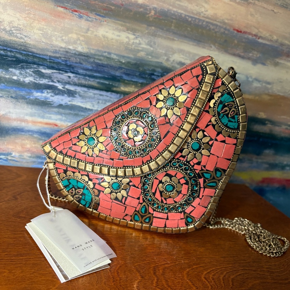NWT Antik Kraft Mosaic Pink and Turquoise Bag